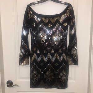 Black long sleeved sequin party dress